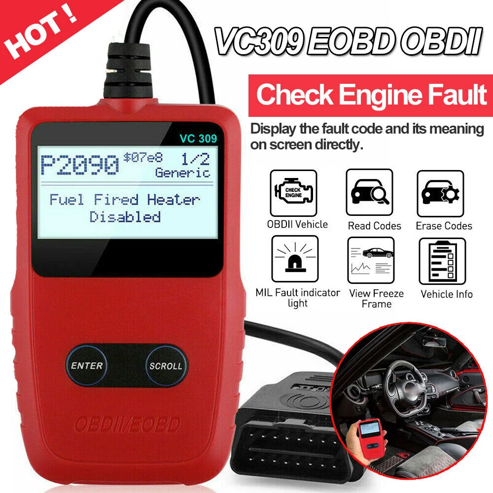 

ANCEL VC309 Engine Error Diagnostic Car Fault Reader OBD2 Scanner Code Erase Reset Tool Only support Engien System Check