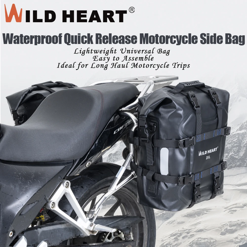 

Водонепроницаемая мотоциклетная боковая сумка WILD HEART 25 л с быстрым креплением, сумка на заднее сиденье, кофр для туринга и езды
