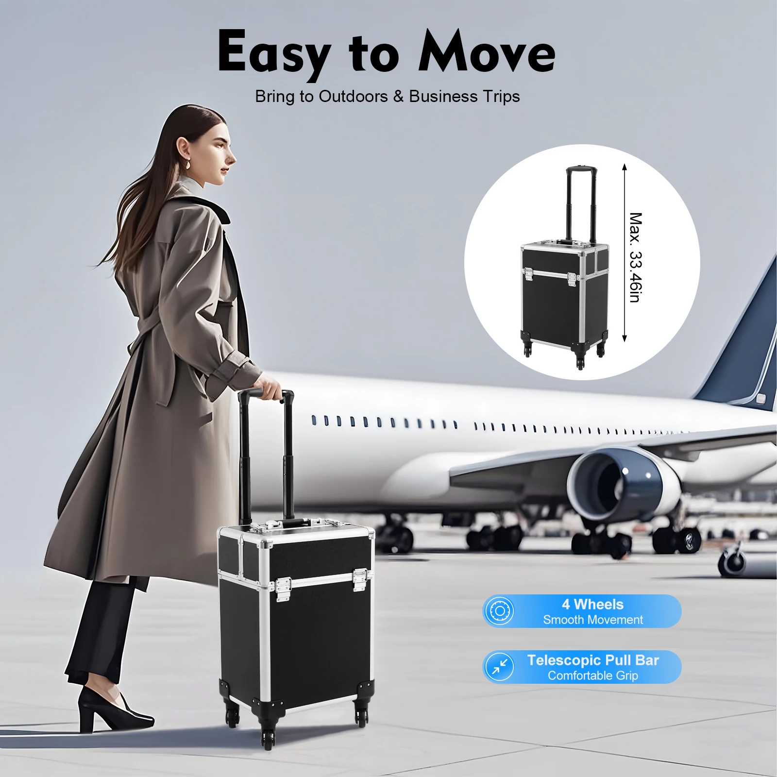 valise maquillage roulettes aluminium – caractéristiques techniques