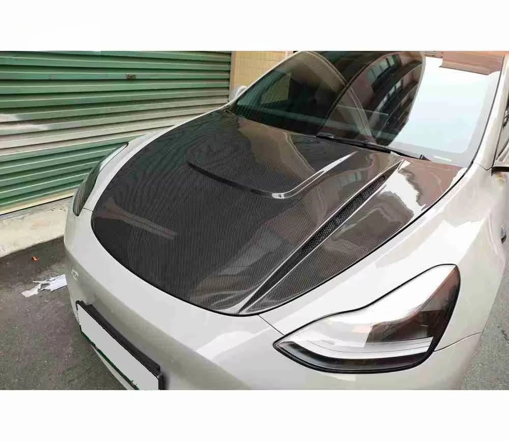Carbon Fiber Front Hood Bonnet Cover B Style for Model 3 Model Y Car Body Kit Upgrade 2