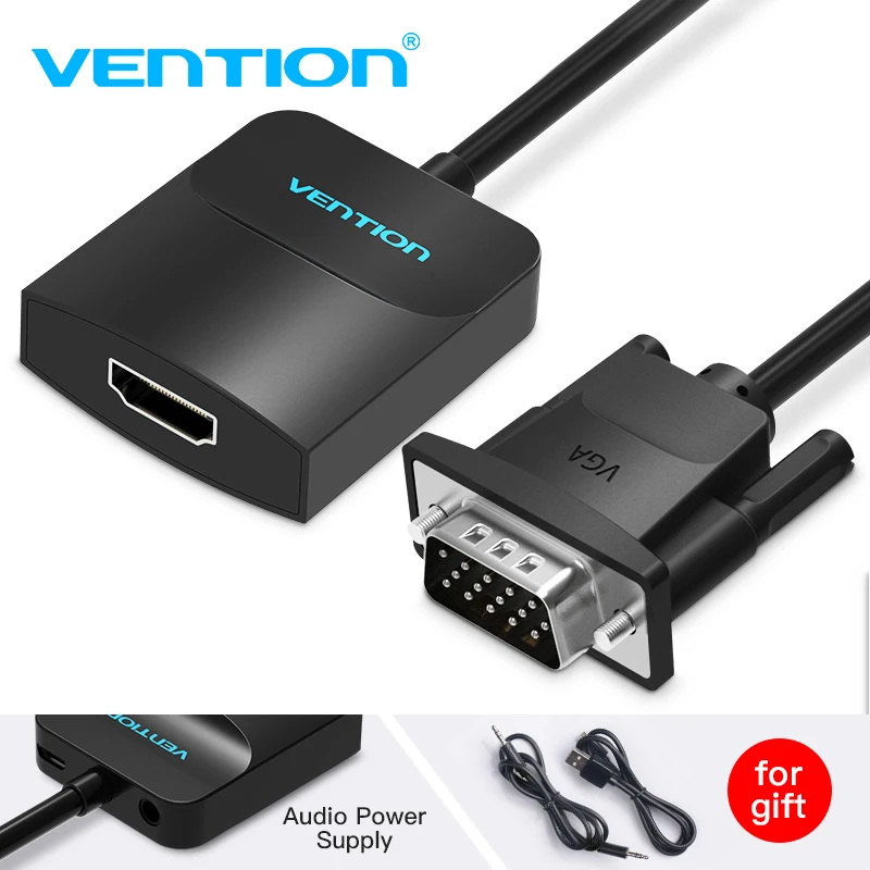 Кабель-адаптер Vention преобразователь из VGA в HDMI, аналоговый и цифровой видеоконвертер 1080P для ПК, ноутбуков, ТВ-проекторов, ТВ-приставок