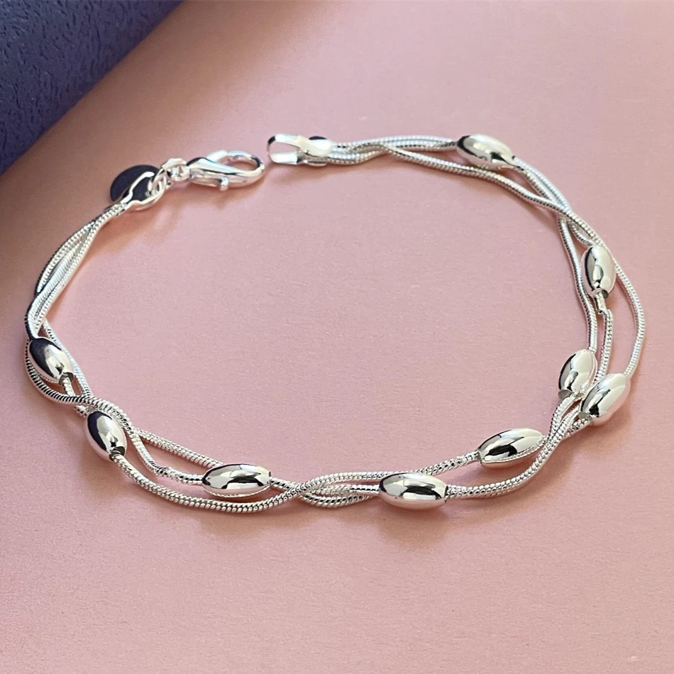 925 Sterling Silver Chain Bracelets Charm Fashion Design Multi layer Bead Bracelet For Women Party Wedding Jewelry Holiday Gifts