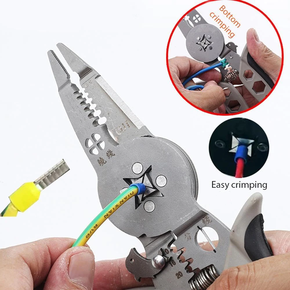 Juego de herramientas multifuncionales para electricistas, alicates de crimpado para dividir y pelar cables, especializados para electricistas.