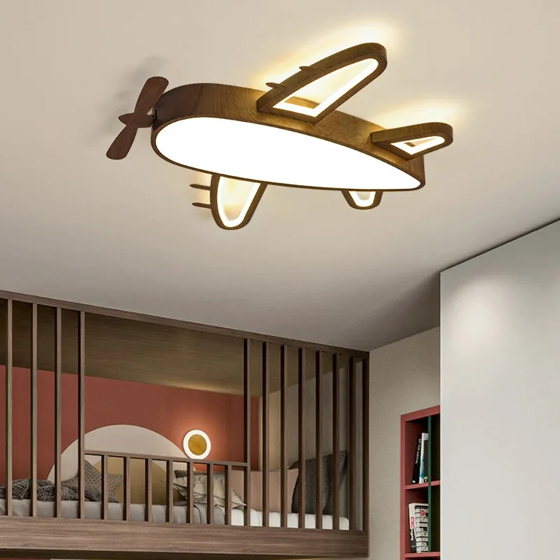 Airplane Lamp Children\'s Room Ceiling Lamps Solid Wood Textured Wrought Iron Light Nordic Boy And Girl Bedroom Ceiling Lights