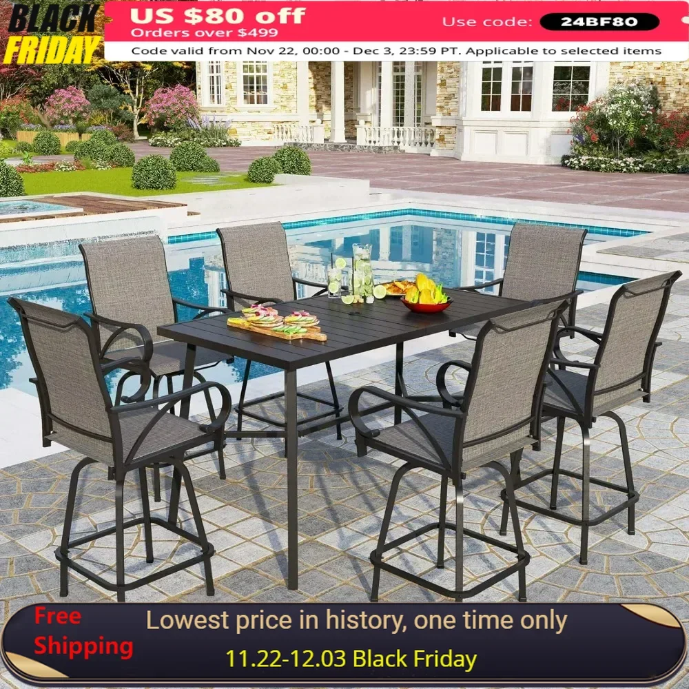 

Outdoor Dining Sets,Patio Table and Chairs Set with 6 Patio Swivel Bar Stools & 40" Bar Height Table,7 Piece Patio Bars Sets