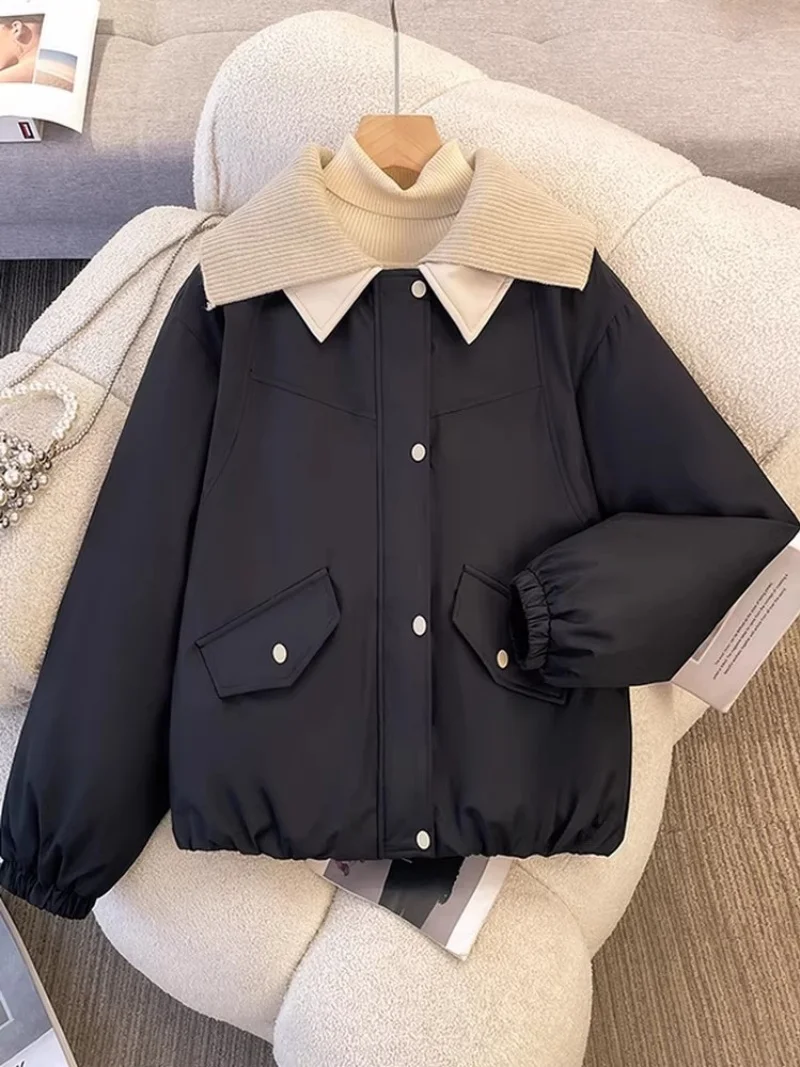 

Women's Winter Casual Loose Fit Cotton Padded Coat with Knitted Collar, Versatile Warm Jacket Outerwear W1886