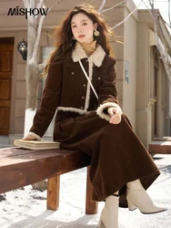 MISHOW 100% Cotton Corduroy Skirt Crop Coat Separately 2024 Winter Lapel Warm Retro Pleated Midi Skirts Matching MXC56W0264