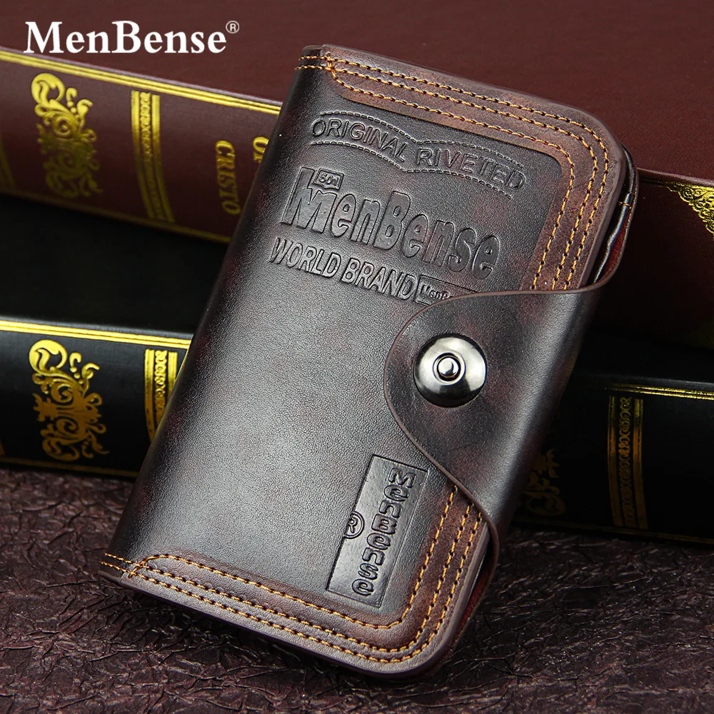 MenBense Genuine new men's wallet short fashion casual magnetic buckle enterprise bag, large capacity three-fold enterprise bag