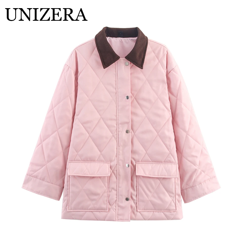 

New women's clothing European and American style high-density thick nylon and corduroy collar diamond grid jacket jacket
