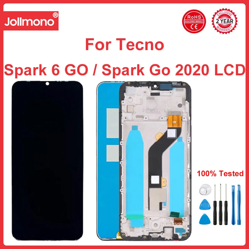 

Дисплей 6,52 дюйма для Tecno Spark 6 GO KE5J KE5K, ЖК-дисплей кодирующий преобразователь сенсорного экрана в сборе Spark Go 2020 LCD KE5 KE5S, ЖК-рамка