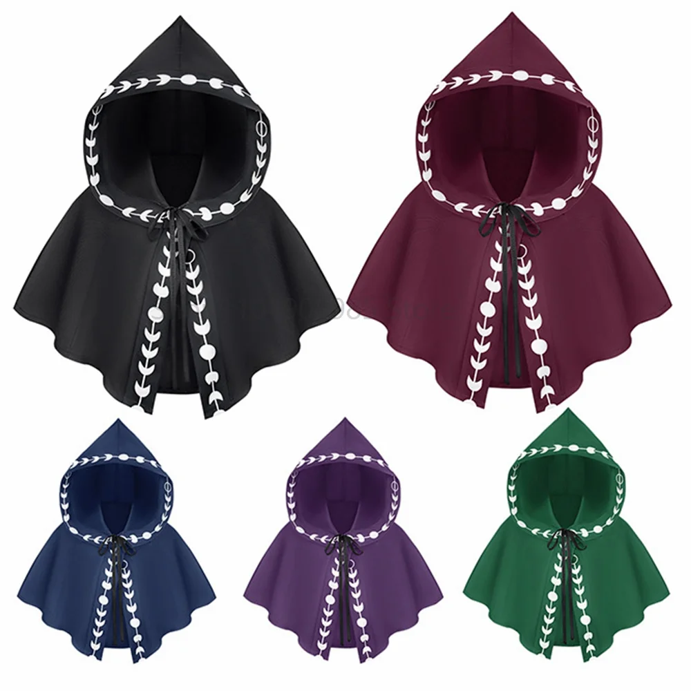 

Medieval Hooded Capelet Mantle Halloween Costume Cosplay Costume Retro Shoulder Pads Solid Color Outdoor Hood Cowl Hat