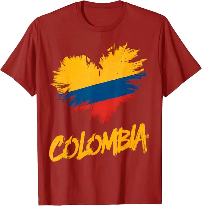 Colombia Heart Flag T-Shirt Colombian Heritage Proudly Graphic Tee Top Short Sleeve Blouses Gifts Colombia Support Lover Outfits