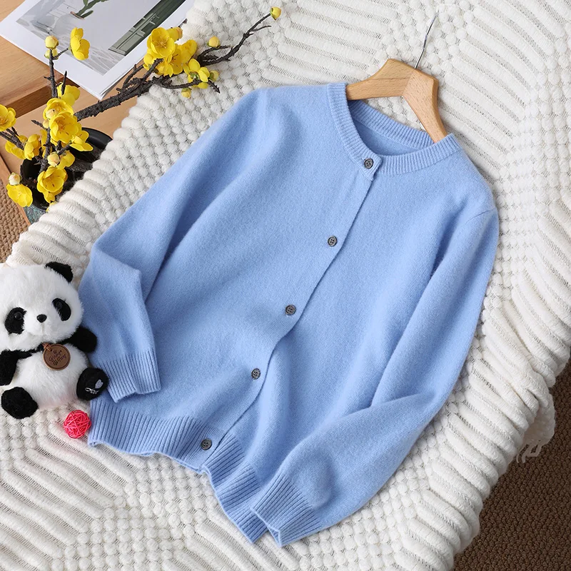 100%  Merino Wool   Cardigan Sweater  Autumn And Winter O-Neck  Unisex Style Long Sleeve Knitwear Children's Clothing Tops view 6