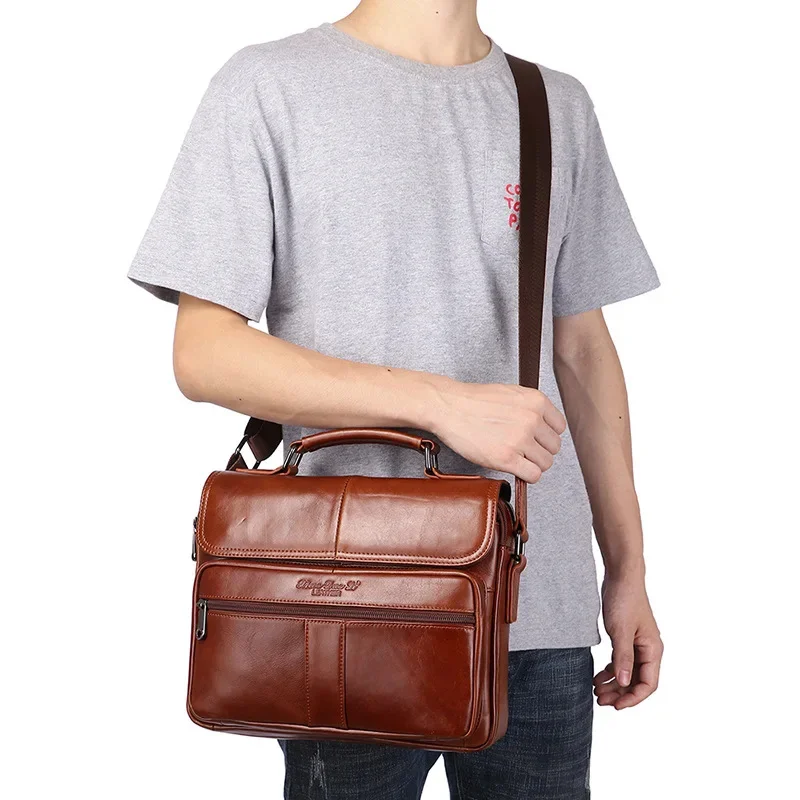 Maletín Vintage de cuero de vaca genuino para hombre, bandolera de hombro masculina, bolso de mano de gran capacidad, bolso de archivo de lujo