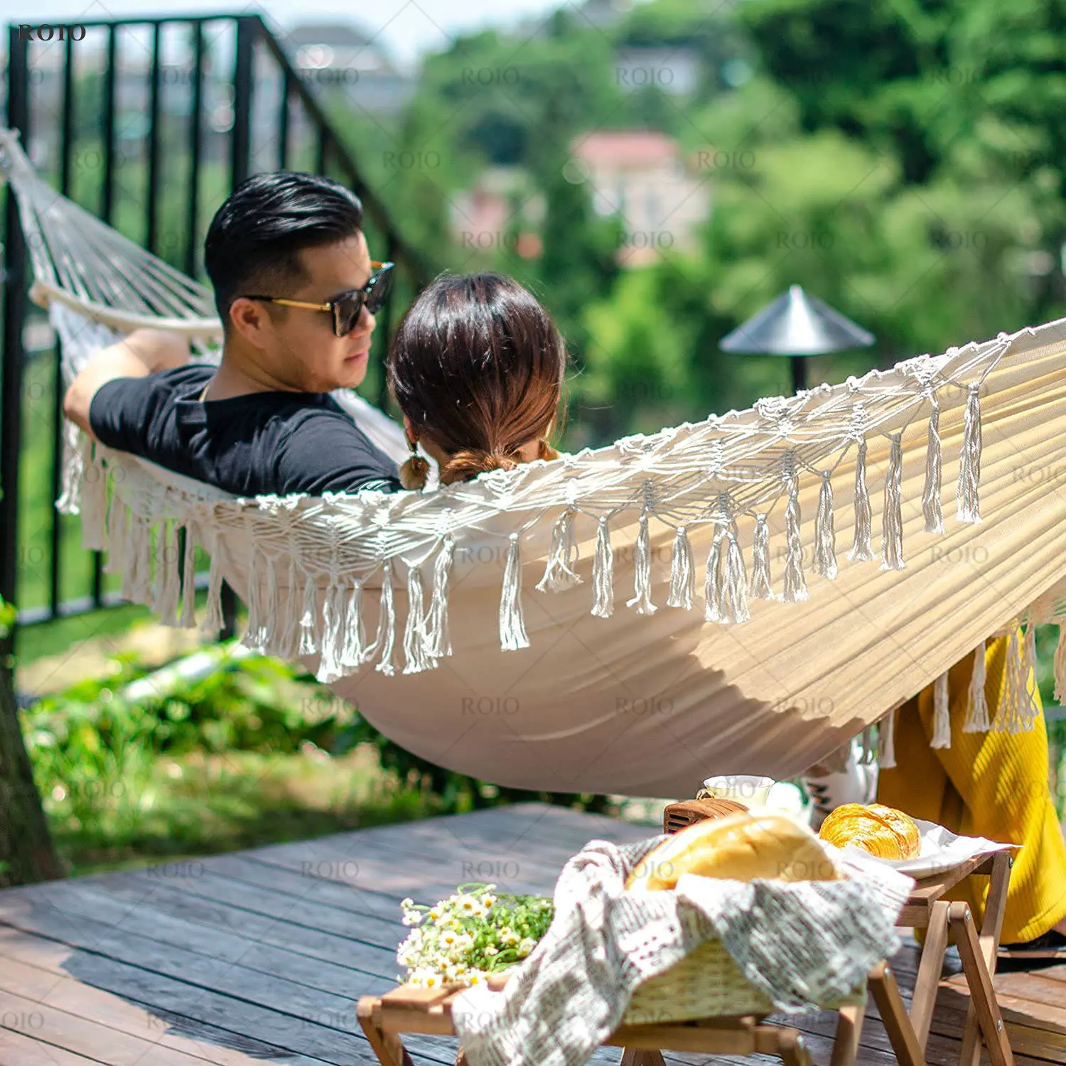 Outdoor Canvas Hammock Cotton Hammocks Balcony Courtyard  Hanging Bed Hand-Woven Lace Camping Single Double Swing Garden Hammock