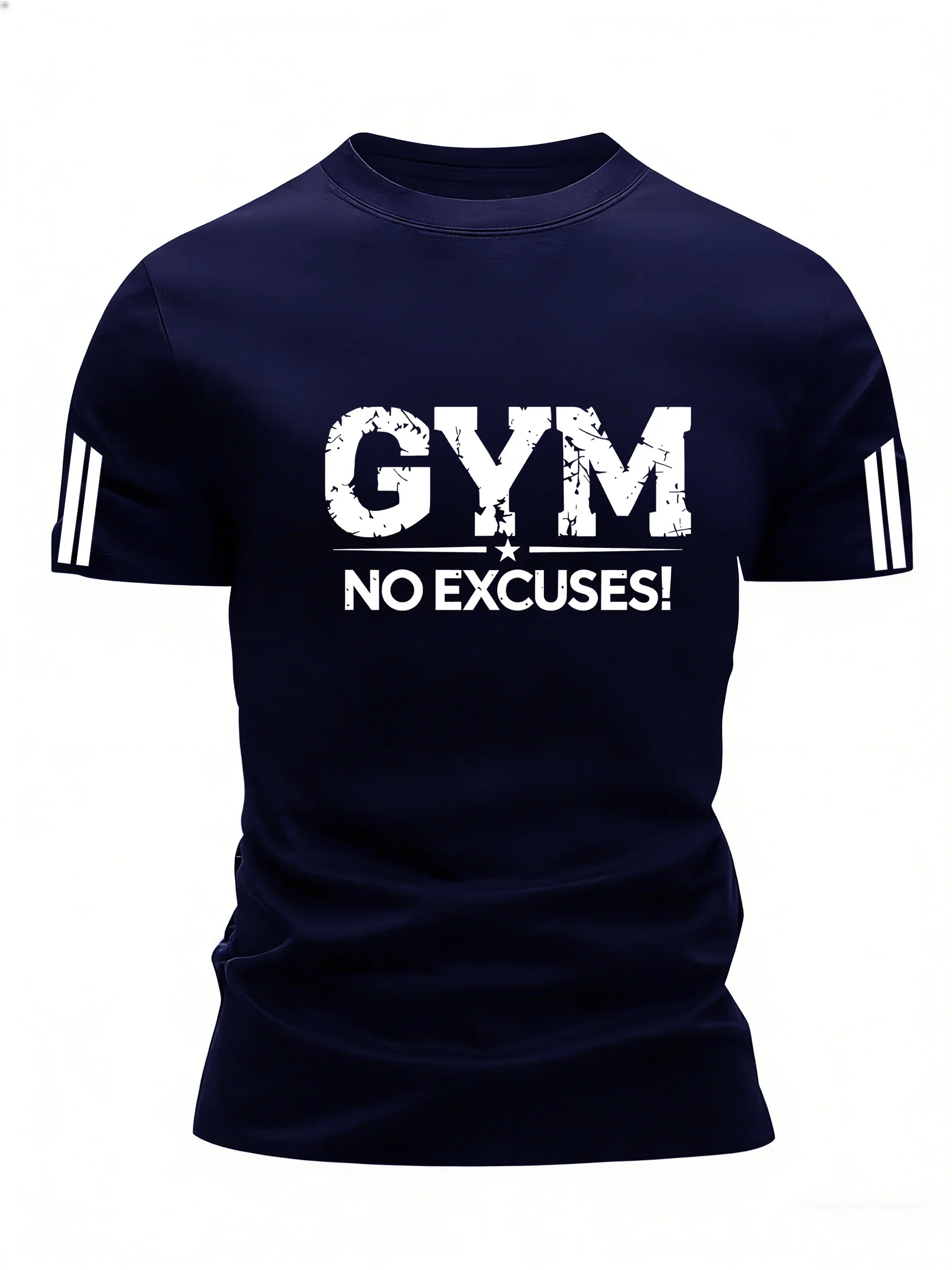 Fashion Men GYM NO EXCUSES Vintage 3D Letter Print T Shirt Fitness Workout Two Stripes O-neck Short Sleeve Gym Sports Tops
