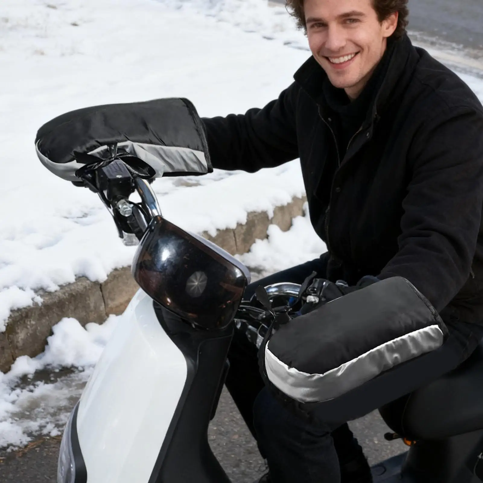 Motorcycle Handlebar Gloves Warm Soft Handlebar Muffs With Reflective Strip Waterproof Scooter Gloves For Snowmobile E-Bike