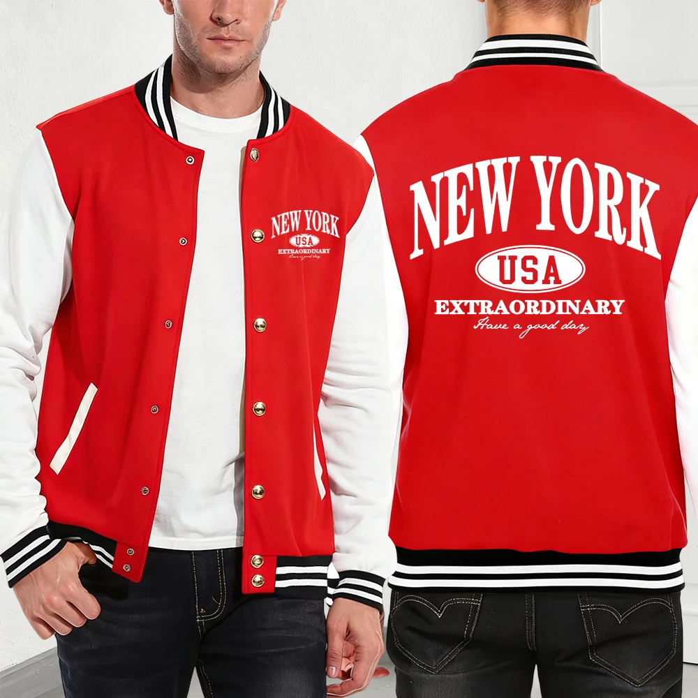 

New York Usa Words Printing Cotton Coats Mens Winter Fleece Warm Jackets Basics Pocket Baseball Jersey Street Men'S Streetwear