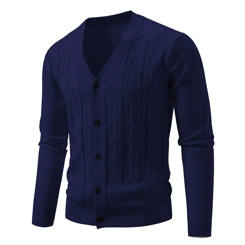 

Autumn and Winter Men's Jacquard Sweater Trendy Casual Loose V-neck Knitted Cardigan Jacket