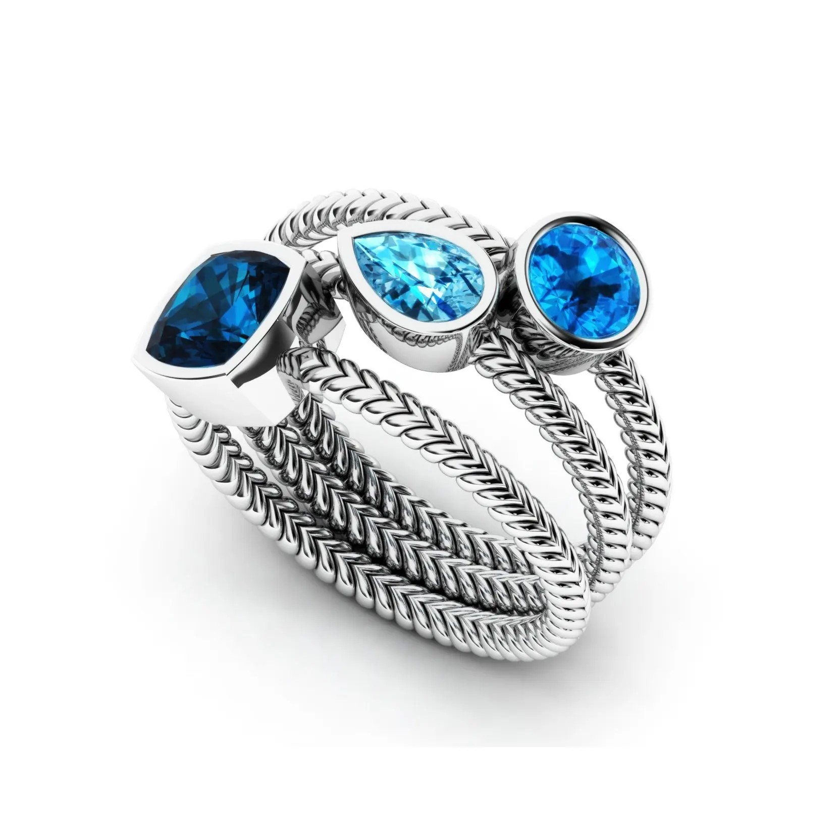 925 Silver Retro Simple Gemstone Moonstone Sapphire Ring Three-piece Ring Ladies Party Birthday Jewelry Gift