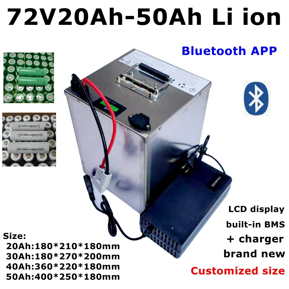 

LL -Batterie Lithium-ion 72V, 20/30/35/40/50 Ah, avec BMS, pour Tricycle, Moto et Scooter, avec Chargeur.