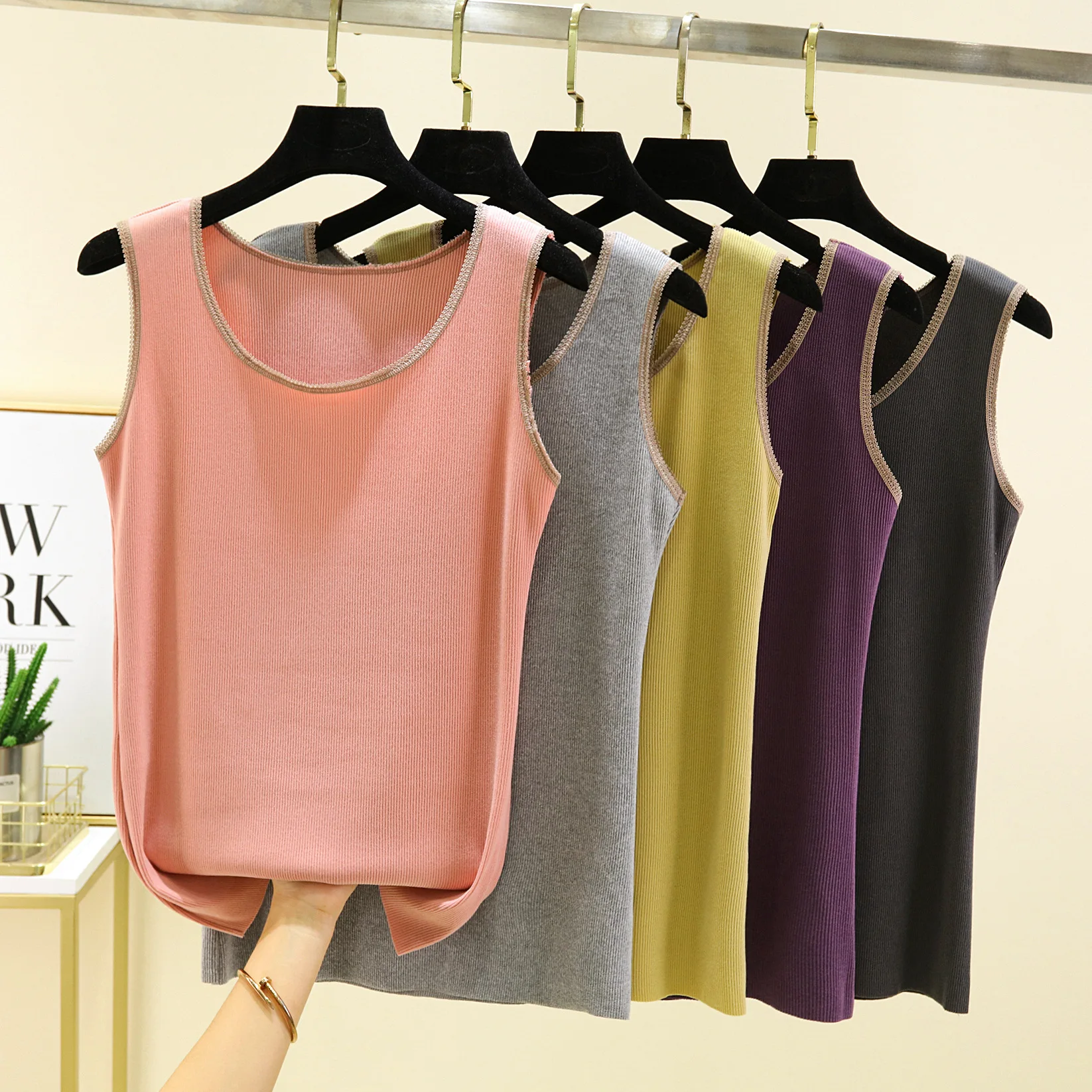 Dralon O-neck tank tops Women winter slim fit warm camis bottoming tshirt sleeveless autumn vest all match