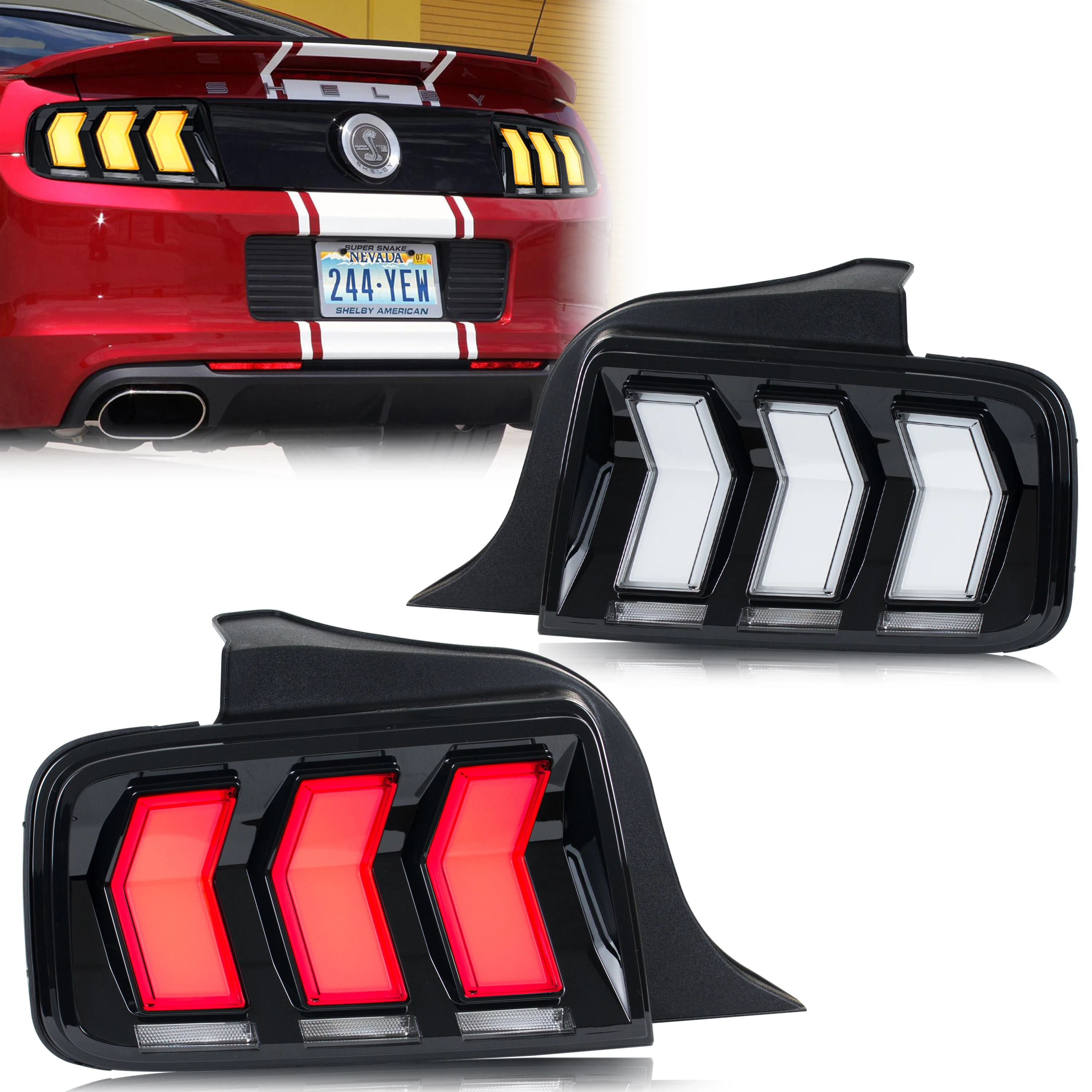 LED Tail Lights for Ford Mustang S-197 2005-2009 Dynamic Animation Sequential Turn Signal Rear Lamps