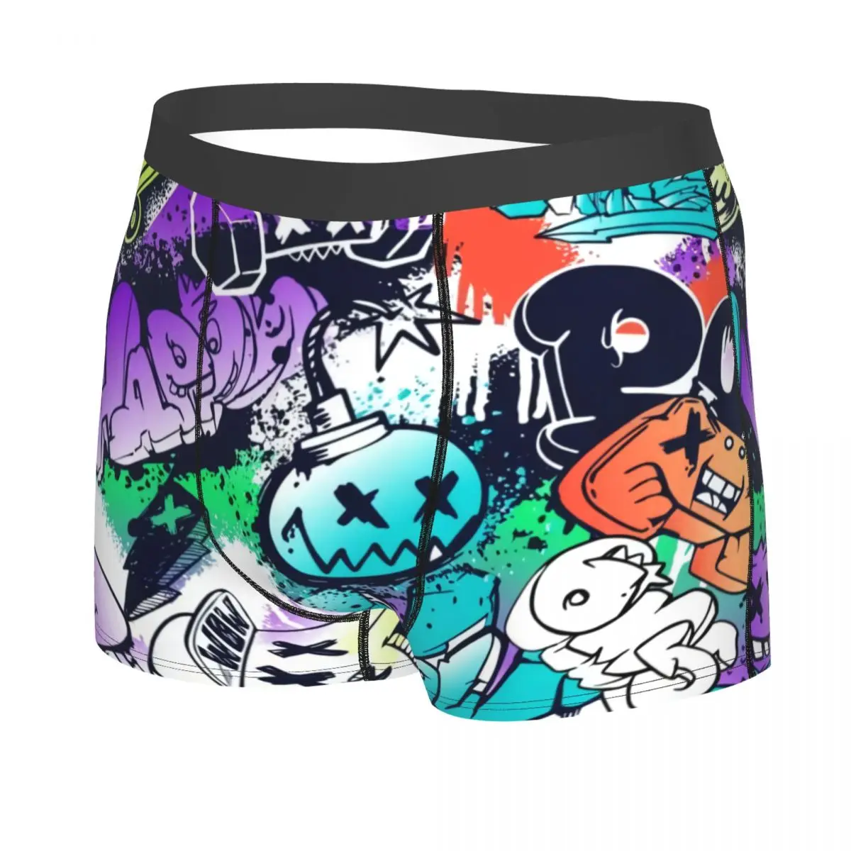 Custom Male Sexy Street Art Style Words And Monsters Underwear Graffiti Art Boxer Briefs Men Stretch Shorts Panties Underpants