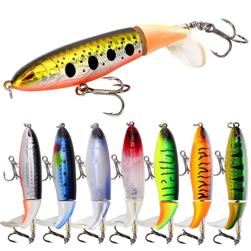 

9cm/13g 8colors ABS Pencil Propeller Tractor Surface Tethered Lure Belly with Two Weighted Blocks Self-contained Barbs