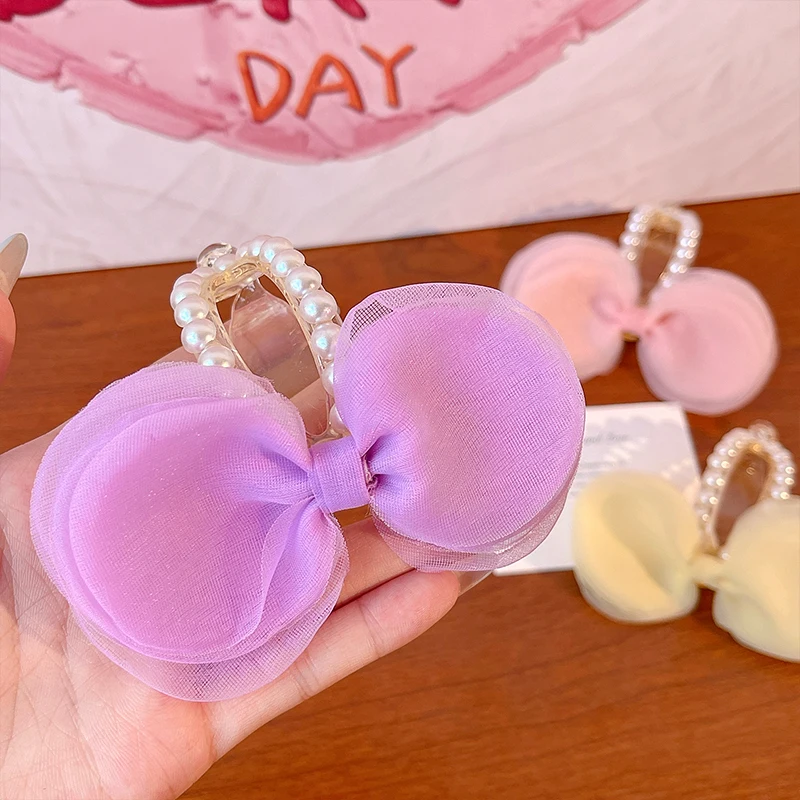 2026 Neue Sommer-Organza-Haarspangen mit Schleife für Damen und Mädchen, modische Kunstperlen, schonende Haarhalter für Pferdeschwänze, Haar-Accessoires – Detail 2