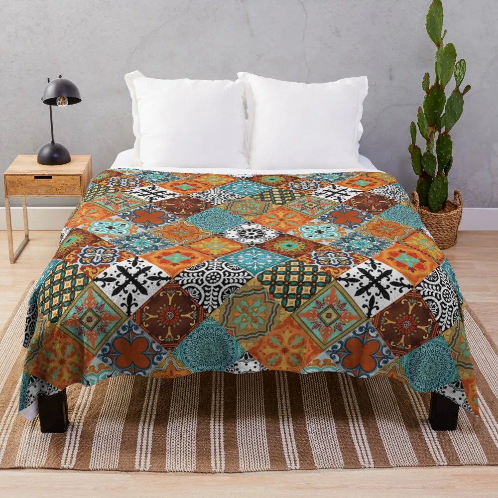 

Talavera Tiles rust orange aqua turquoise blue black white Throw Blanket