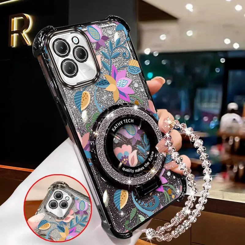 เคสโทรศัพท์แบบมีที่ใส่กำไลข้อมือลายดอกไม้หลากสี Hot40Pro สำหรับ Infinix Hot 50i 40 30i 10S 30Play 30 10Play Spark 20Pro