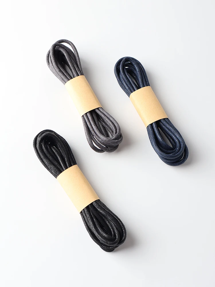 HIBERNI Round cotton waxed Shoelaces black gray blue 60/70/80/90/100/120/140/160/180cm for work boots for men laces accessories