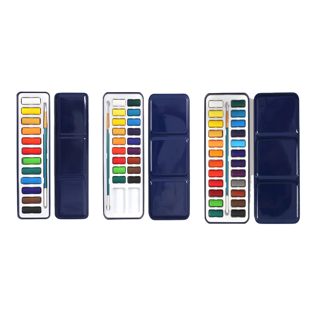 

12 Colors Watercolor Paint Set Solid Vibrant Cake Colors Wash Fine Artists Students Art Supplies