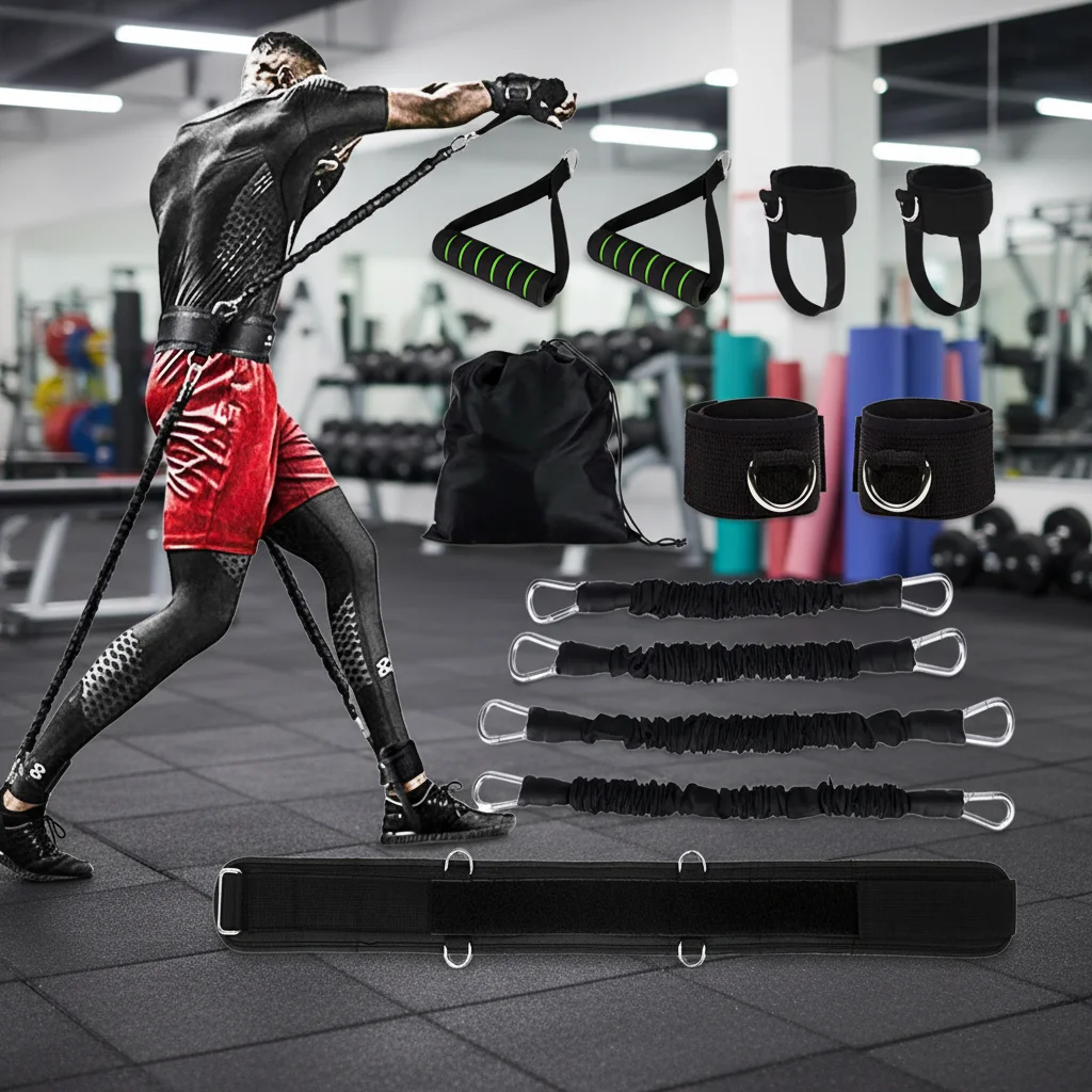 Factory Direct Sales Custom Logo Latex Speed Agility Boxing Training Belt Fitness Resistance Belt Set Chest Protection