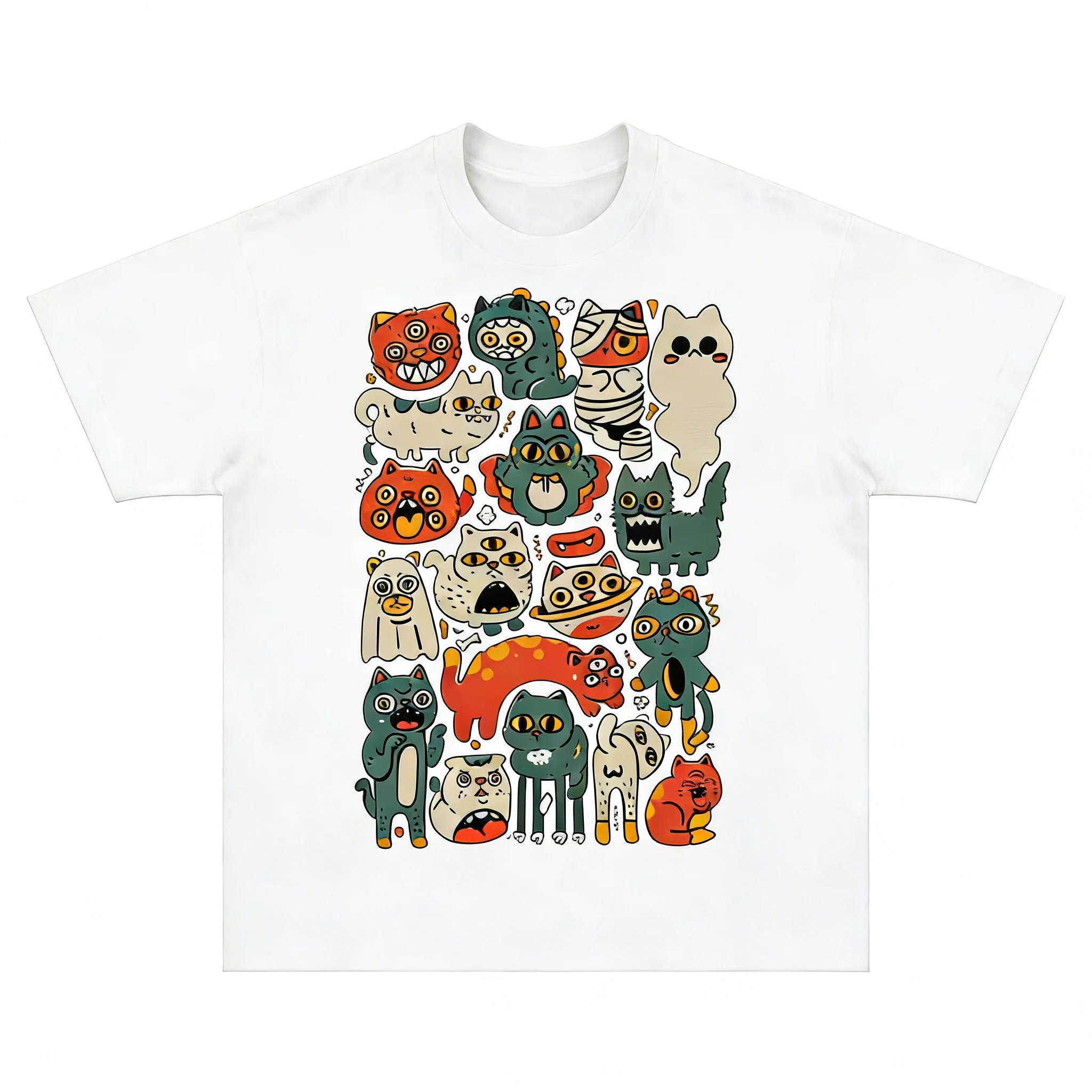 New Fashion'Fun Wacky Cat'Fun American Graphic Printed Crew Neck Plus Size Men's and Women's Short Sleeve T-Shirts