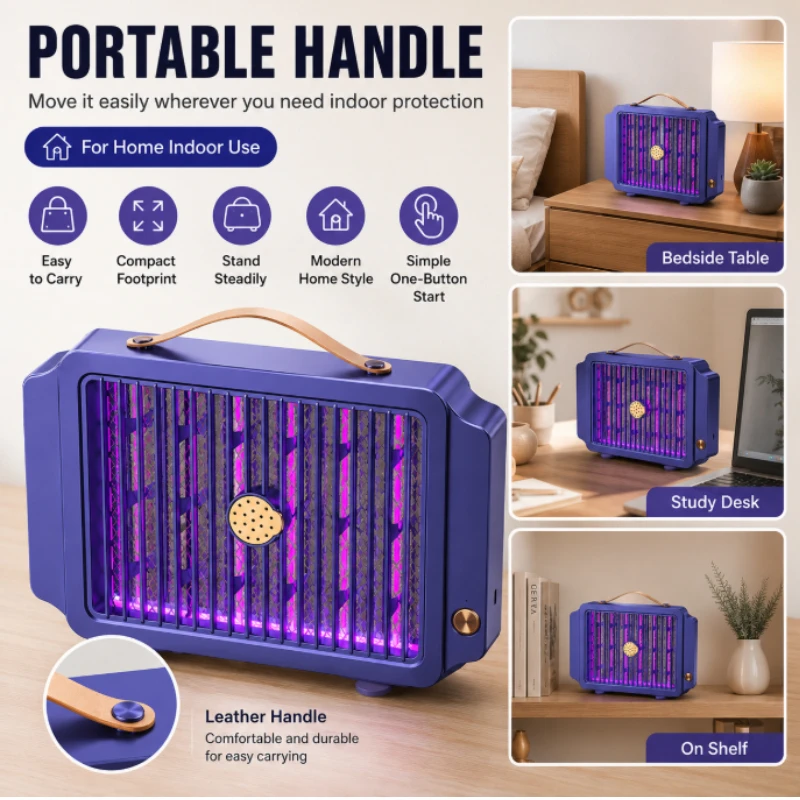 Large‑Area Electric Bug Zapper Light with Carry Handle 6 UV Beads Type‑C Powered Mosquito Trap Lamp for Home Dormitory Office