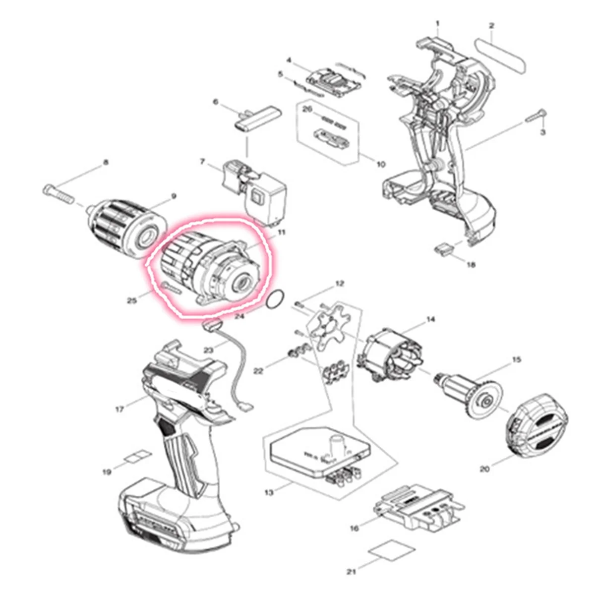 SSR 122B23-1 لملحق أداة الطاقة المطرقة الليثيوم DHP487 XPH15