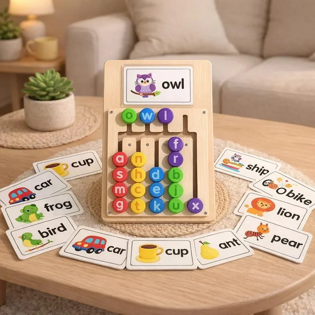 Wooden Word Spelling Movement Game Educational Letter Matching Toy Movable Letter Blocks Word Building Cards Classroom Toys Kids - view 4