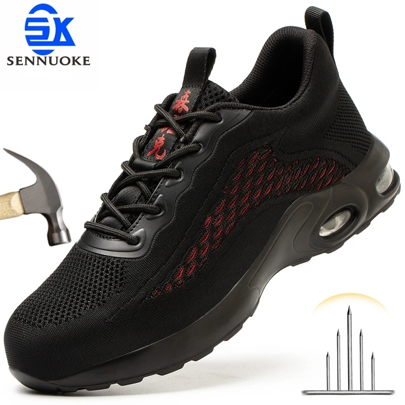 

Safety Shoes Men Work Shoes Lightweight Soft Steel Toes Sneakers Industria Safety Tennis Air Cushion