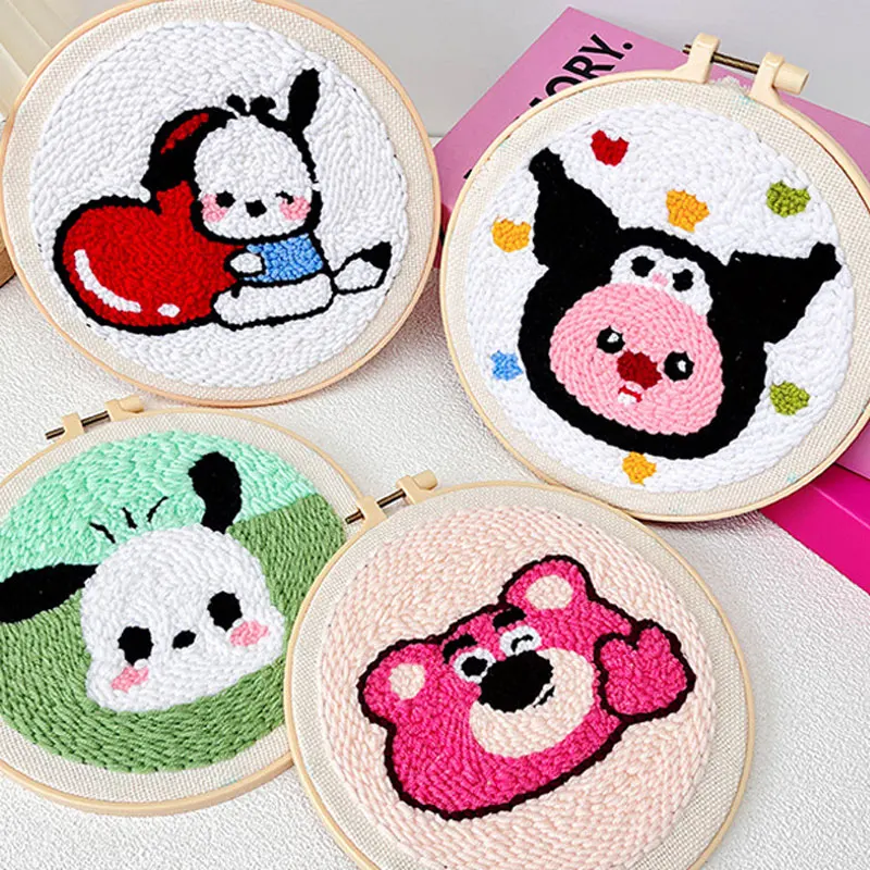 Kit de démarrage de broderie avec aiguille de poinçon, stylo de broderie à motif de dessin animé pour adultes et enfants, cadeau pour débutant, décoration de la maison