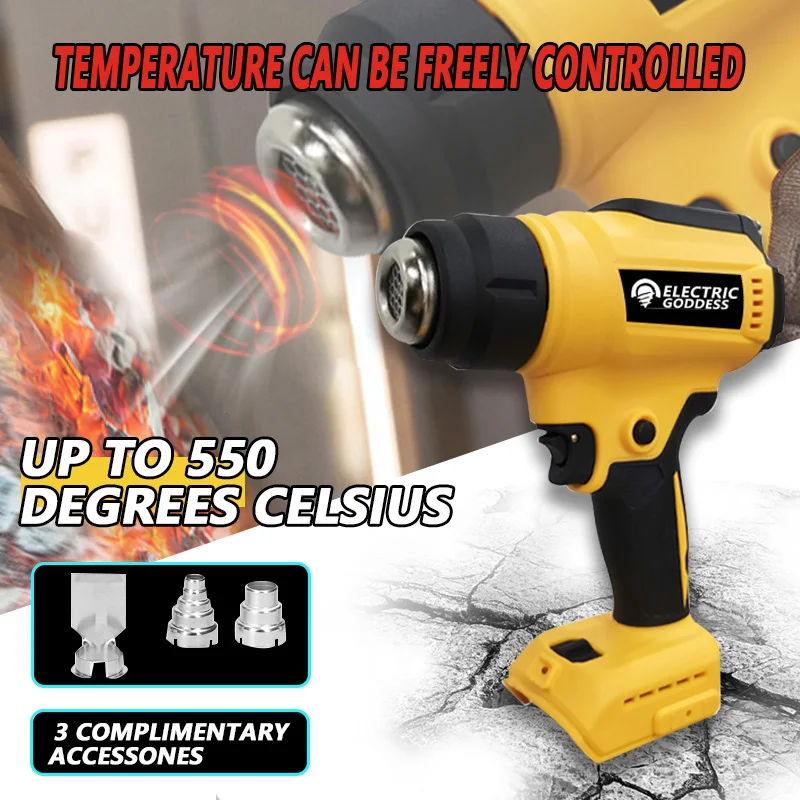 

Electric Goddess Cordless Heat Gun Tool Only High Power Welding Thermal Blower Heat Shrink Wrapping Tool For Dewalt 20V Battery