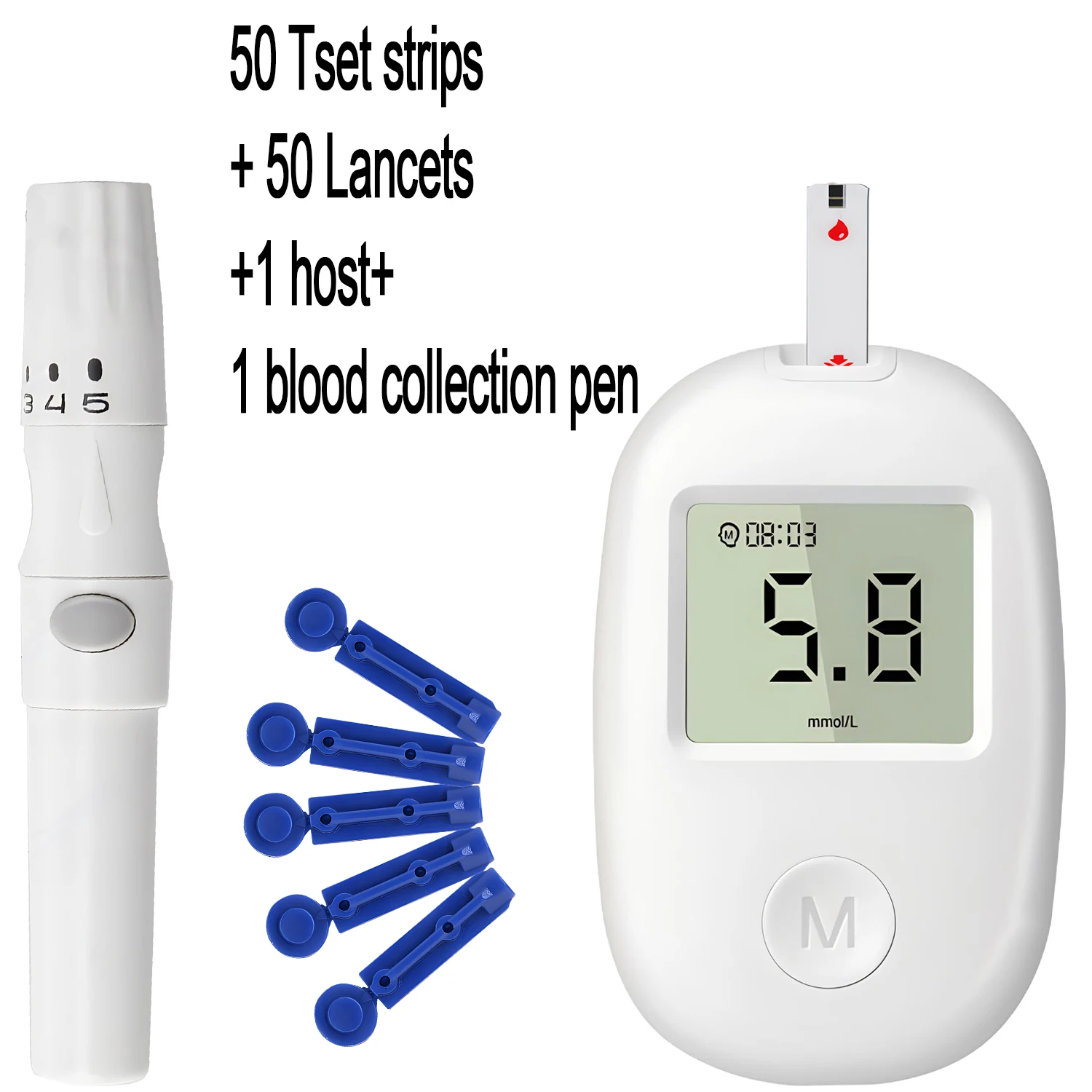 Medidor de glucosa en sangre médico 50 glucómetro Mmol/L Mg/Dl glucometro glucosímetro para Diabetes tiras reactivas de azúcar lancetas