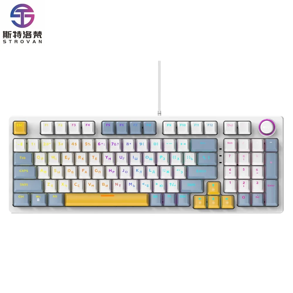 New 98-Key Layout Mechanical Jection USB Wired Gaming Keyboard with Mixed-Color LED Backlit