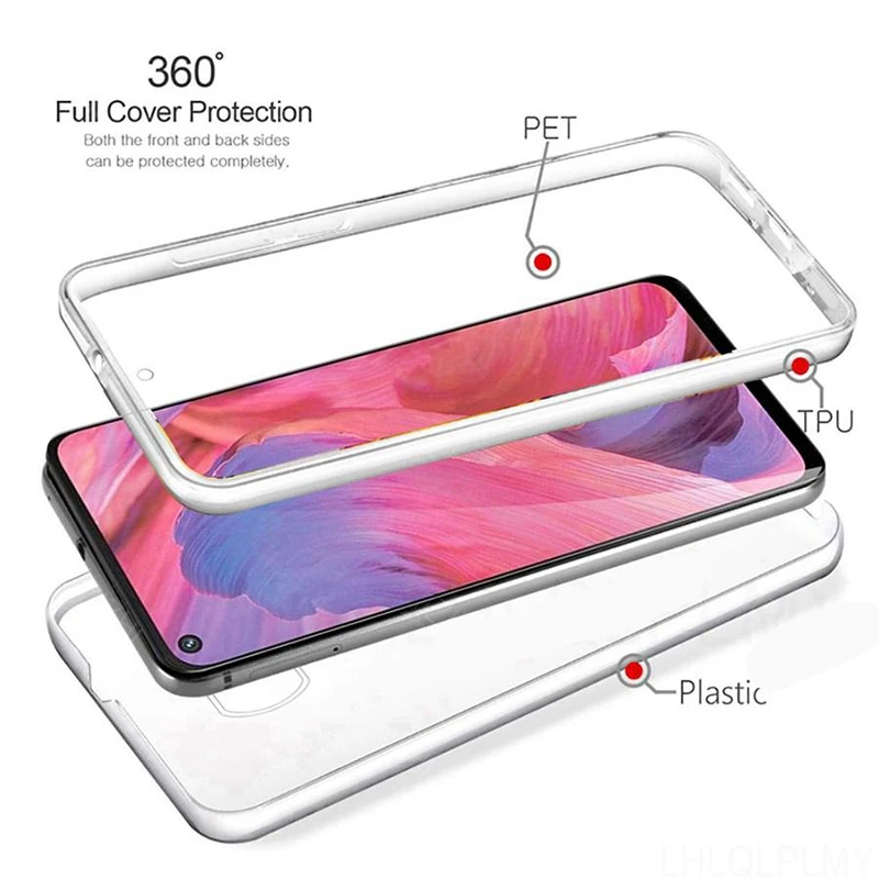 360 Clear Full Body Phone Case For OPPO A54 A74 A93 A94 5G A17 A57 A77 A53 A73 A53S 4G A98 Realme 9i 9 Pro+ Hybrid PC Hard Case