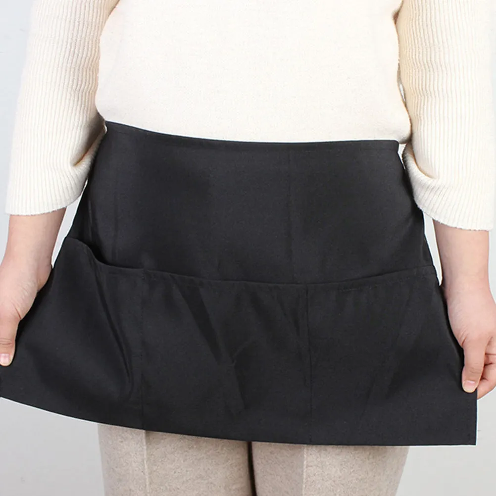Tablier de service en polyester pour femmes, trois poches, pour serveuses, restaurant, cuisine, travail, avec pochette de taille