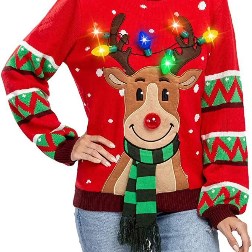

Christmas Elk Knitted Sweater LED Lamp Women's Fashion Cardigan Novel Christmas Atmosphere Clothing