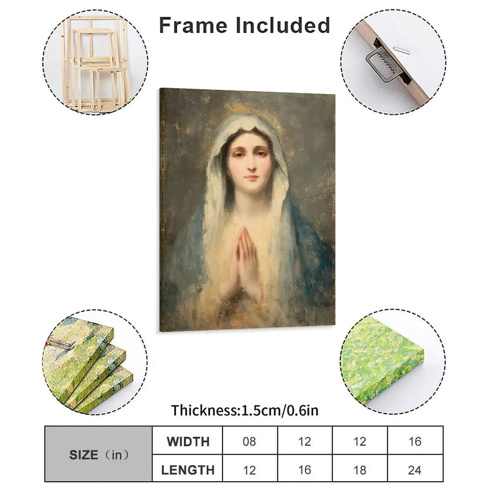 Painting Of Virgin Mary In Prayer Canvas Painting Wall Cave Designs Garage Decoration Decoration Cinema Framed Wall Paintings