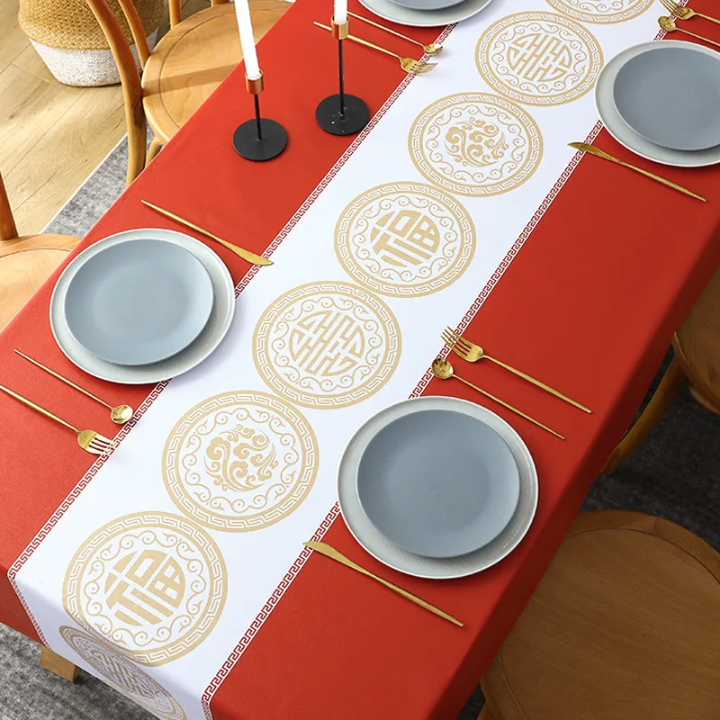 Tablecloth waterproof oil-proof wash free PVC anti scald Chinese table cloth tabletop tea table mat table cloth