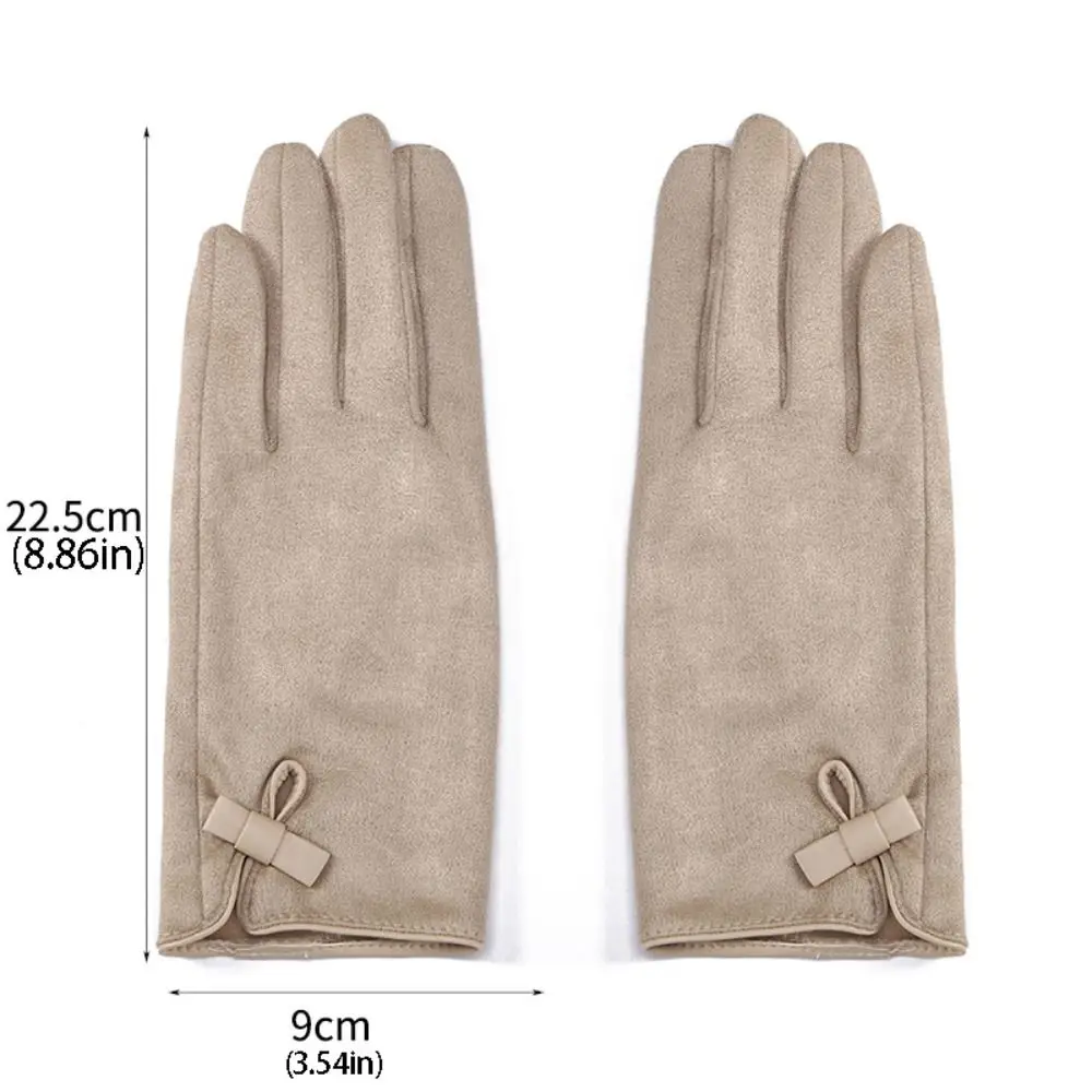 التزلج المخملية الشتاء القوس الجلد المدبوغ قفازات Bowknot سميكة بولي Leather قفازات جلدية بلون لينة النساء الدراجات القفازات الفتيات